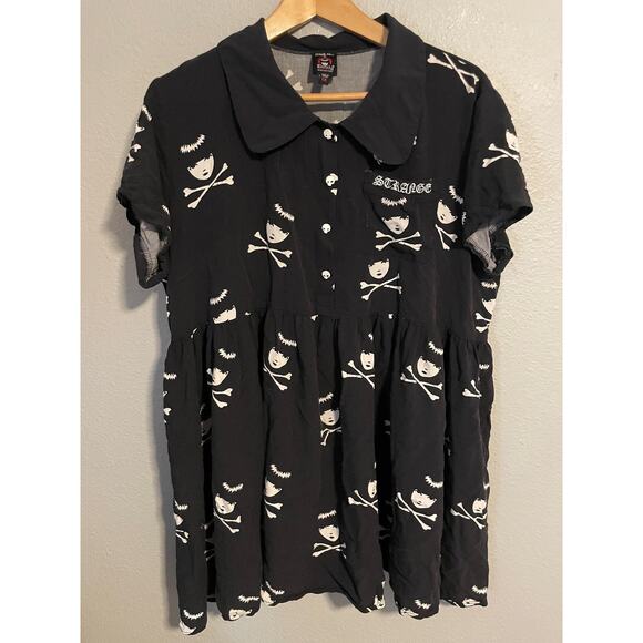 Dolls Kill x Emily the Strange Dress Womens 1X Black Babydoll Skull DKEM22-3102F - Picture 1 of 7